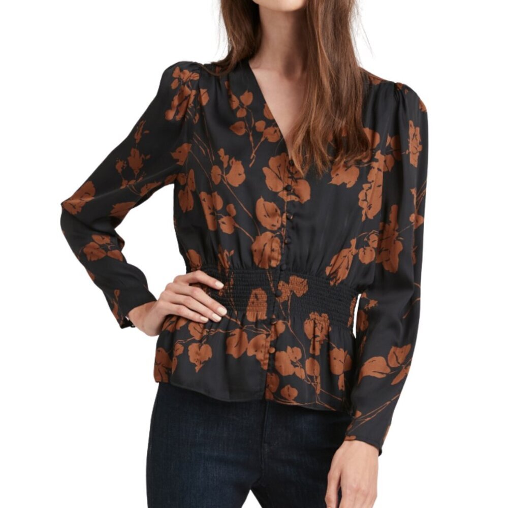 Banana Republic, long-sleeve, blouse, V-neck, smocked waist, L